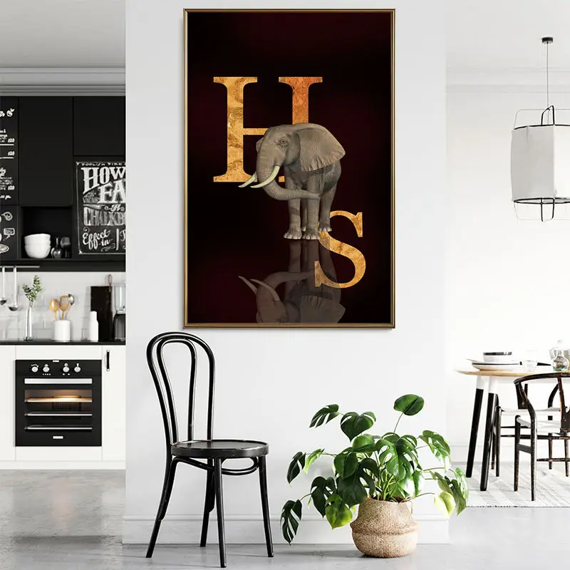 Africa Elephant Animal Painting Letter Shadow Canvas Painting Nordic Wall Art Posters And Prints Modern Living Room Home Decor