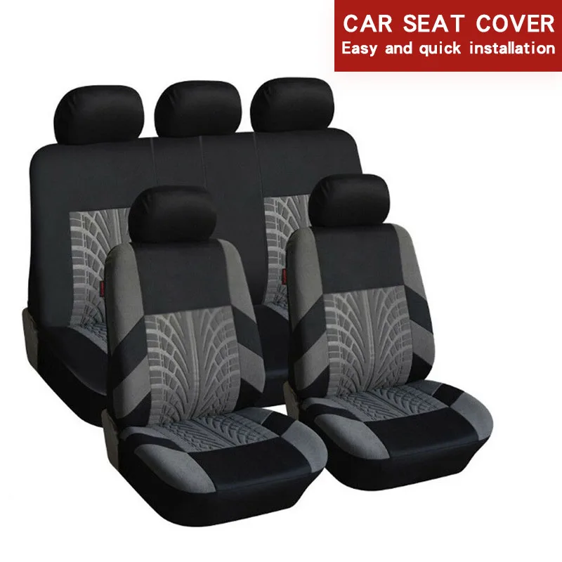 

Embroidery Car Seat Covers Set Polyester Fabric Universal Fits Most Cars Covers with Tire Track Detail Stylin Car Seat Protector