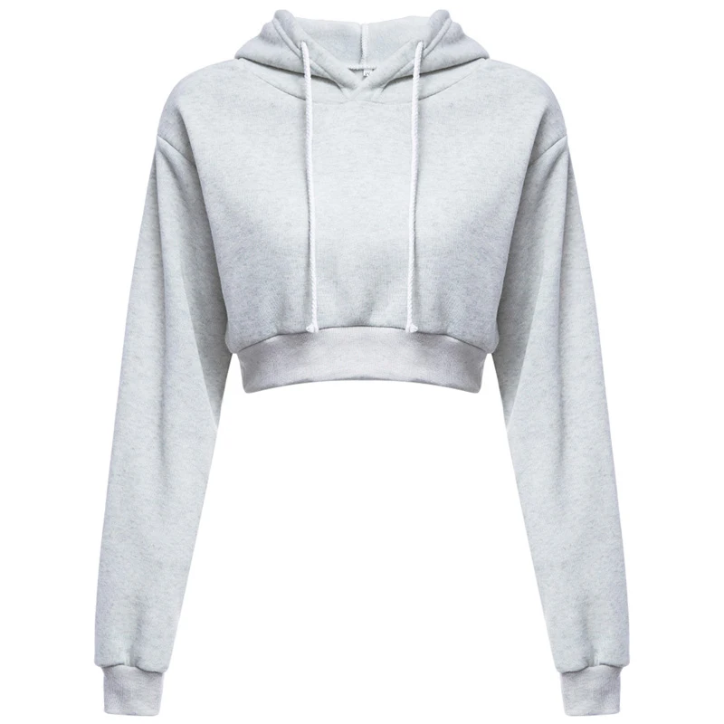 Womens Cropped Hoodie Short Sweatshirt Plain Pullover Hooded Crop Tops Sexy Casual Long Sleeve Hooded