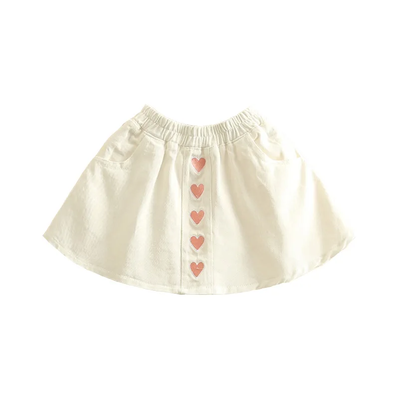 2024 Autumn Spring 2 3 4 6 8 9 10 12 Years Cotton School Embroidery Lovely Cotton With Pocket Baby Kids Girls Denim Skirt