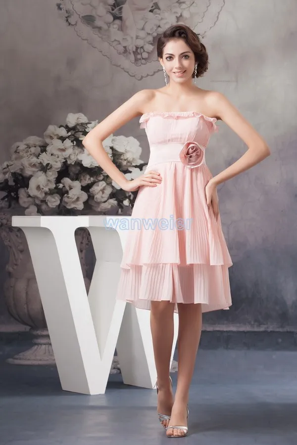 

free shipping brides maid dress 2020 new arrival plus size hot handmade flower mint pink chiffon a-line short bridesmaid dresses