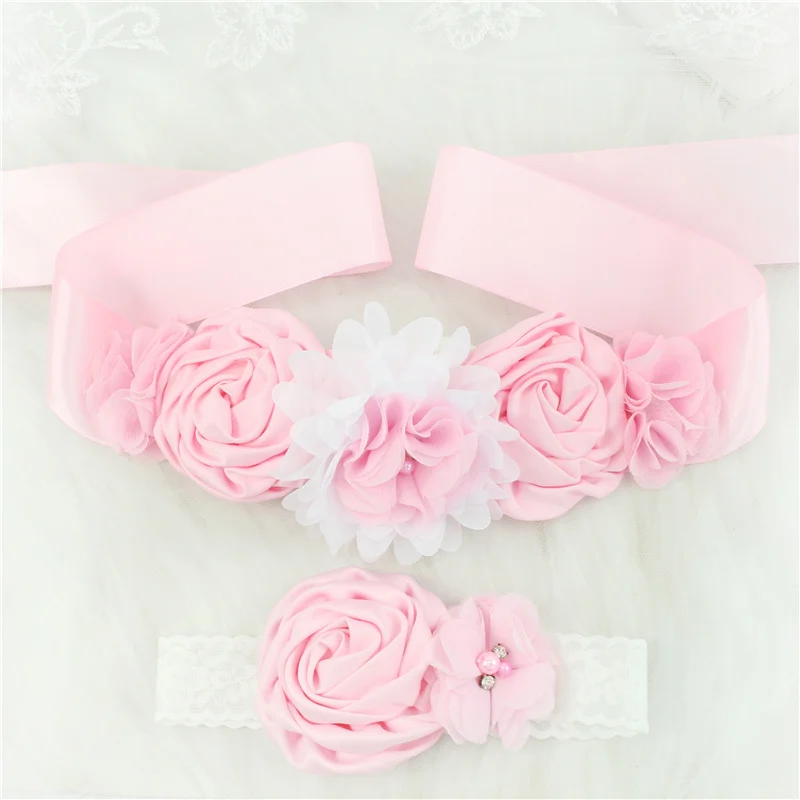 Children Girls Waist Belts Long Ribbon with Headband Flower Polyester Belt Wedding Waistband For Girls Party Dress Accessories