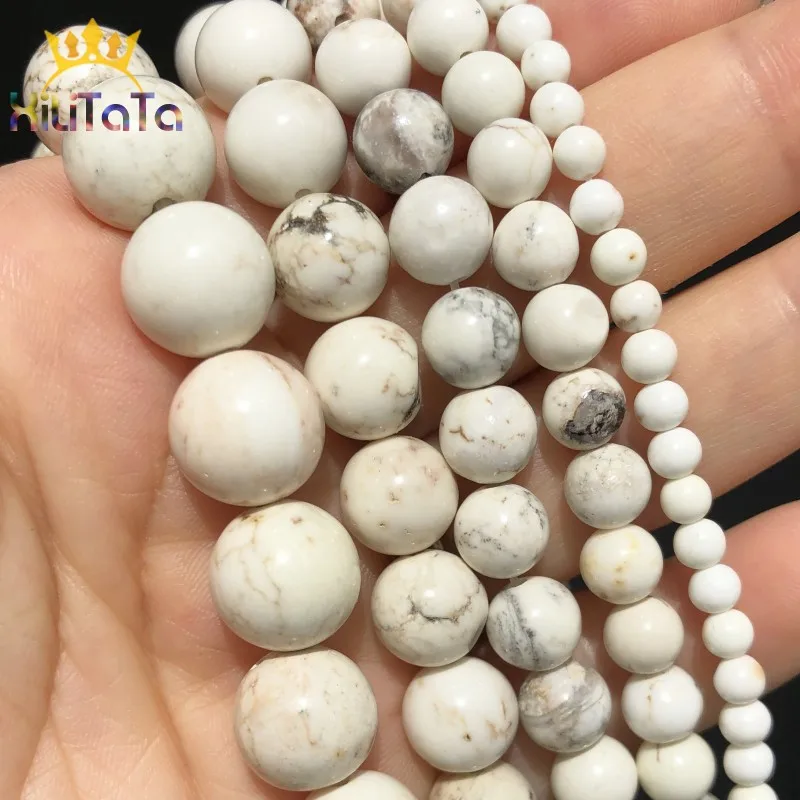 

Natural Stone White Mongolia Howlite Turquoises Round Loose Beads For DIY Jewelry Making Bracelet Accessories 15'' 4 6 8 10 12mm