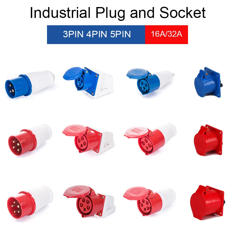 16A/32A 3P/4P/5P Industrial Plug Socket IP44 Waterproof Male Female Electrical Connector Power Connecting 220V 380V 415V