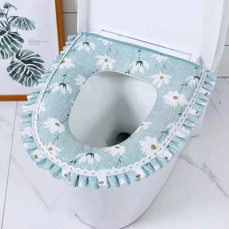 2 Pieces/Set Toilet Seat Mat 9 Styles Breathable Toilet Ring Cushion Cover Washable Embroidery Bathroom Closestool Toilet Seat P