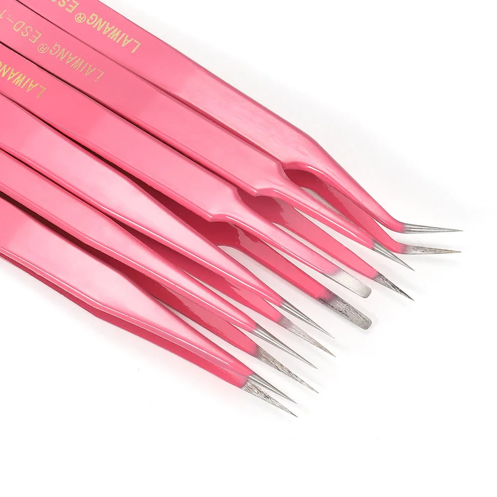 1pc Excellent Quality Pink Stainless Steel Anti-static Tweezers Making Tool Beads Rhinestone Tweezer Jewelry Finddings Tool