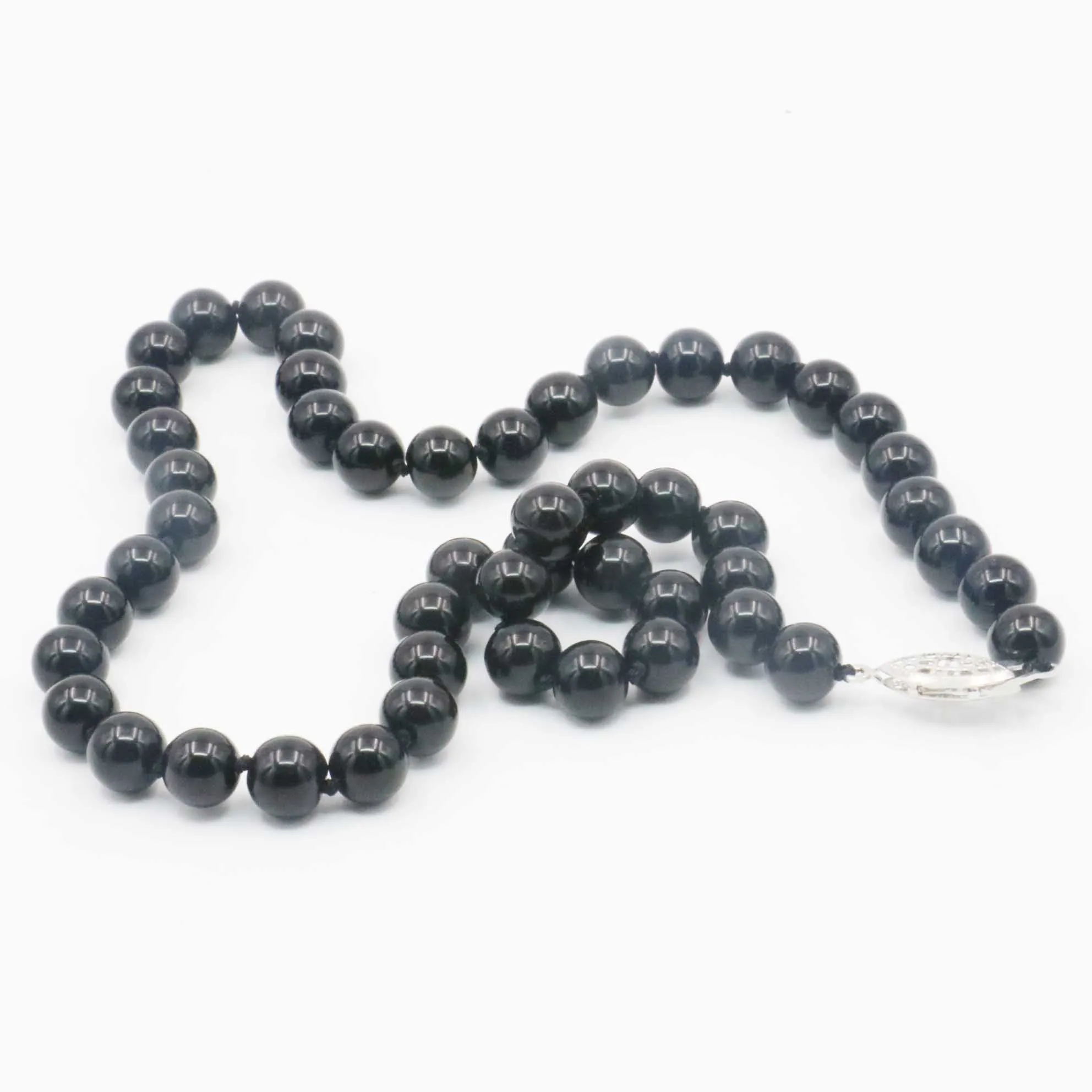 8mm Round Black Agates Onyx Necklace Beads Neckwear Natural Stone Fish Buckle 18inch Hand Made Neutral DIY Jewelry Making Design