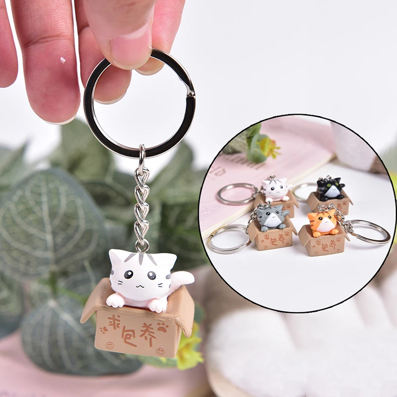 Porte-clés chat de dessin animé mignon, décoration de pendentif de sac, porte-clés de voiture, 4 styles mixtes, 1PC