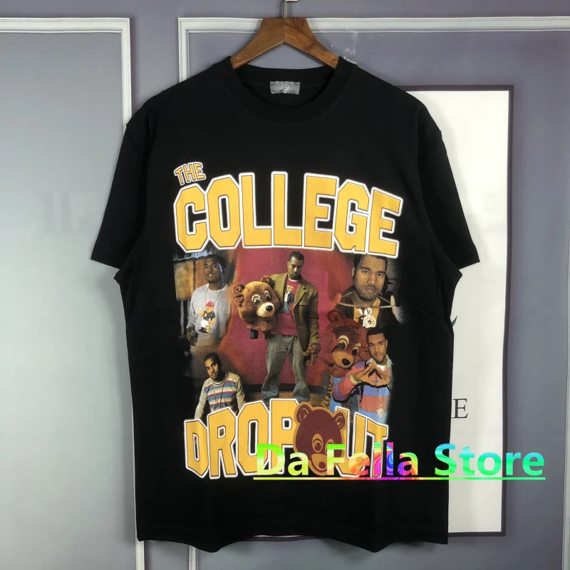 2021SS Kanye West T shirt  College Dropout Music Album Tee Men Women High Quality Pattern Print Washed Tops Hip Hop Short Sleeve