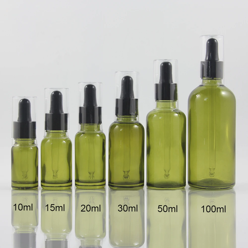 

1/3oz Glass 100pcs Dropper Bottle,10ml Dark Green Olive Oil Bottle