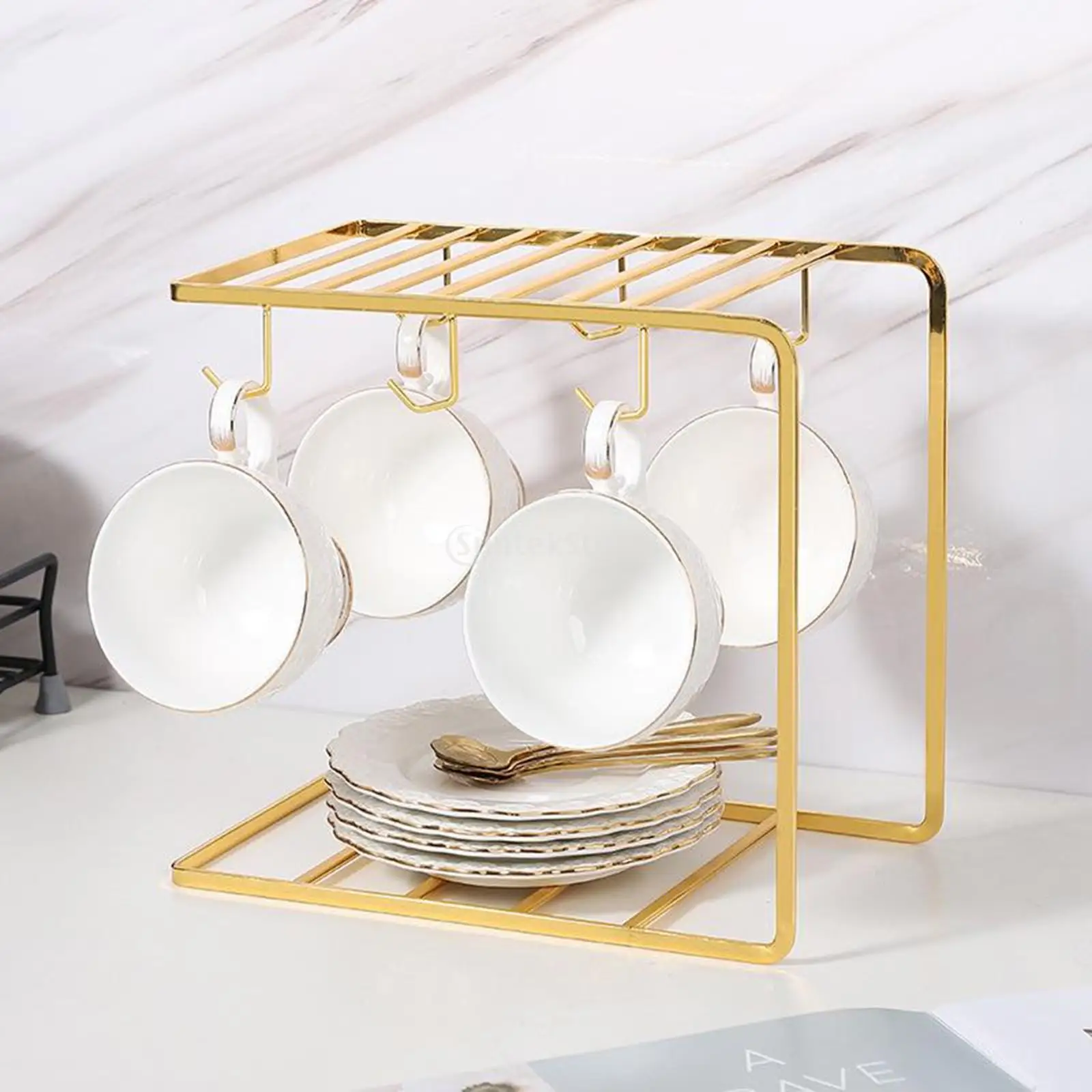 Minimalist Golden Cup Drying Rack Stand Iron 6 Cups Drainer Holder Mugs Tree Coffee Cup Napkin Holders Bottle Drying Rack