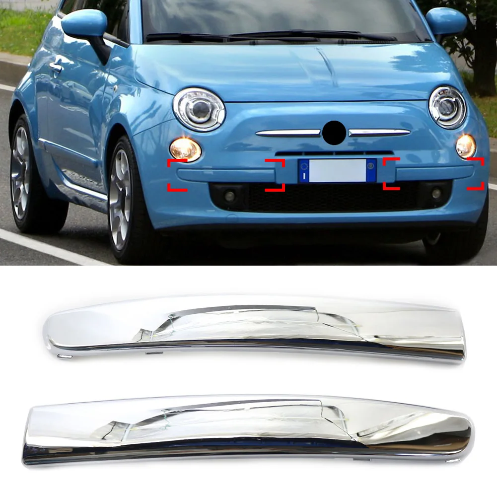 1Pair Car Chrome ABS Front Bumper Moulding Decorative Trim For FIAT 500 2007 2008 2009 2010 2011 2012 2013 2014 2015