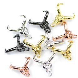 4pcs Cow's Skull Copper Spacer Micro Pave Black Zircon Charms Loose Beads For Jewelry Bracelets Making DIY Accessories Findings