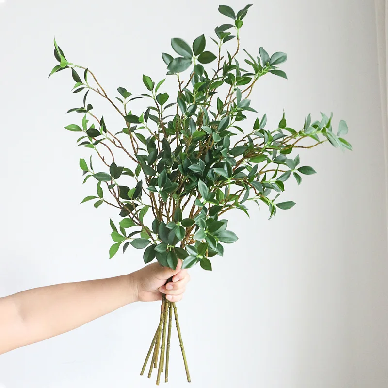 113cm Long Branch Artificial Flowers Plants Luxury Ficus Tree Branch Fake Green Plants Room Home Wedding Decoration Photo Props