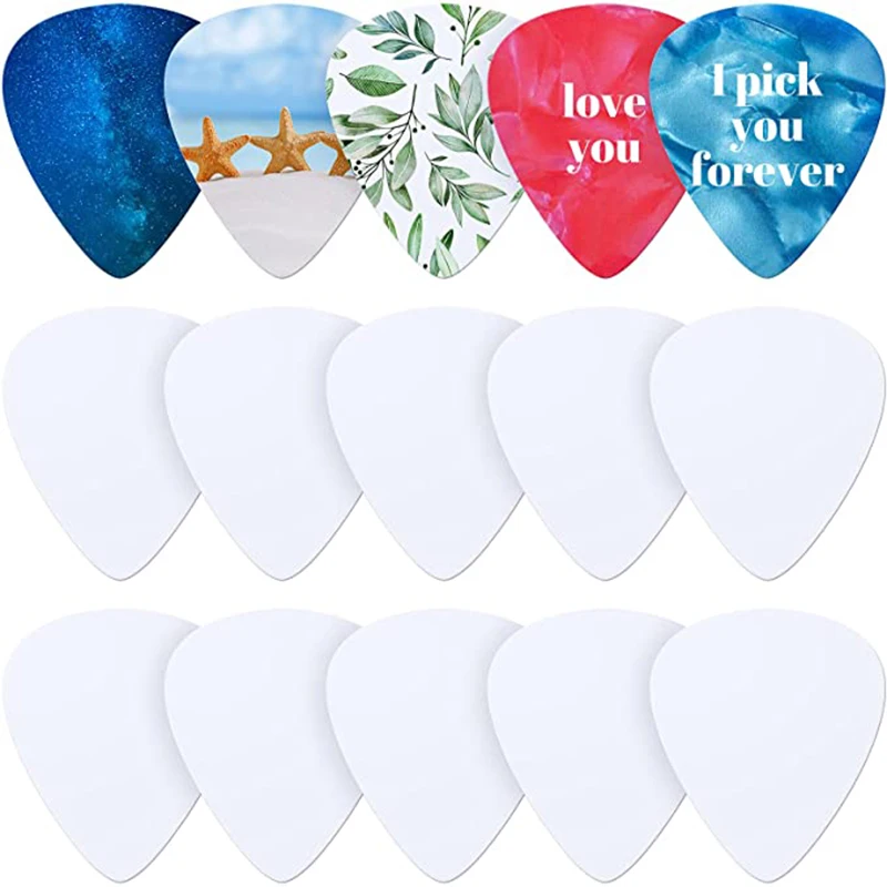 White Sublimation Guitar Picks Single Double Sided Metal Guitar Picks White Aluminum Bass Picks For DIY Print Women Men Gifts