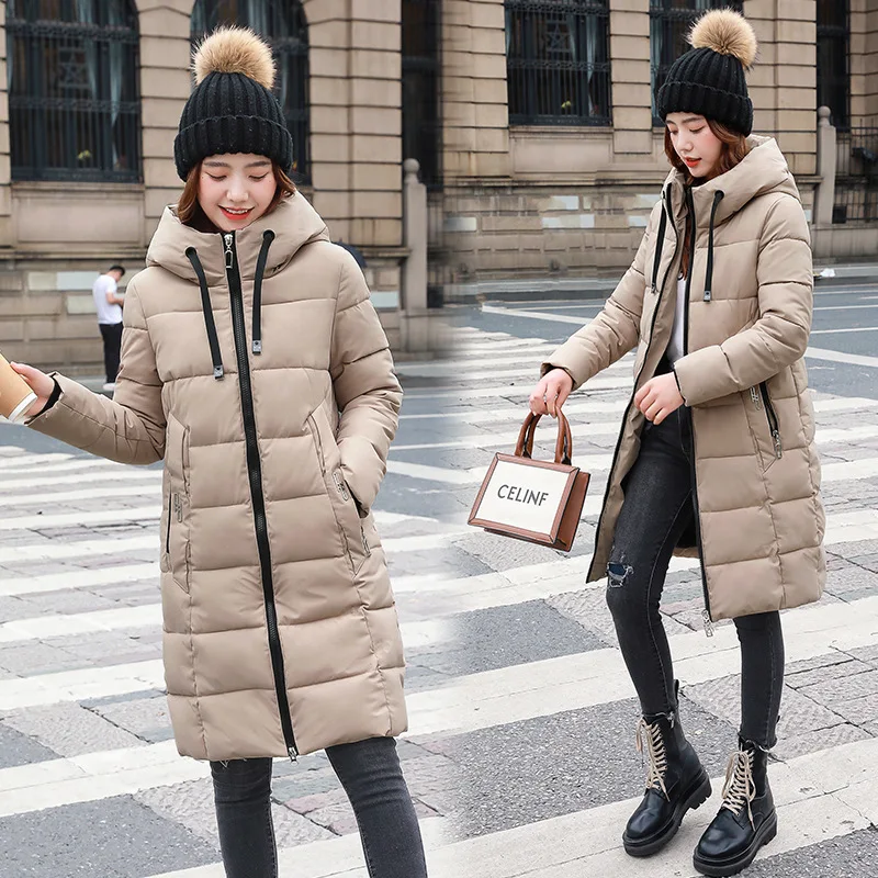 Casual Long Parka Women Loose Zipper Hooded Cotton-Padded Coat Nice Winter Thick Outwear Khaki Red Warm Parka Feminino LD2227