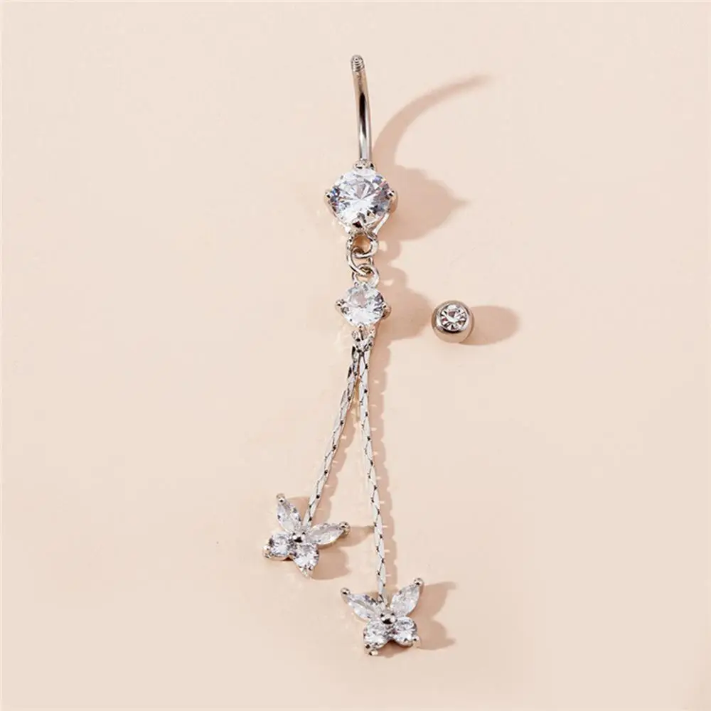 Butterfly Flower Zircon Pendant Belly Button Ring
