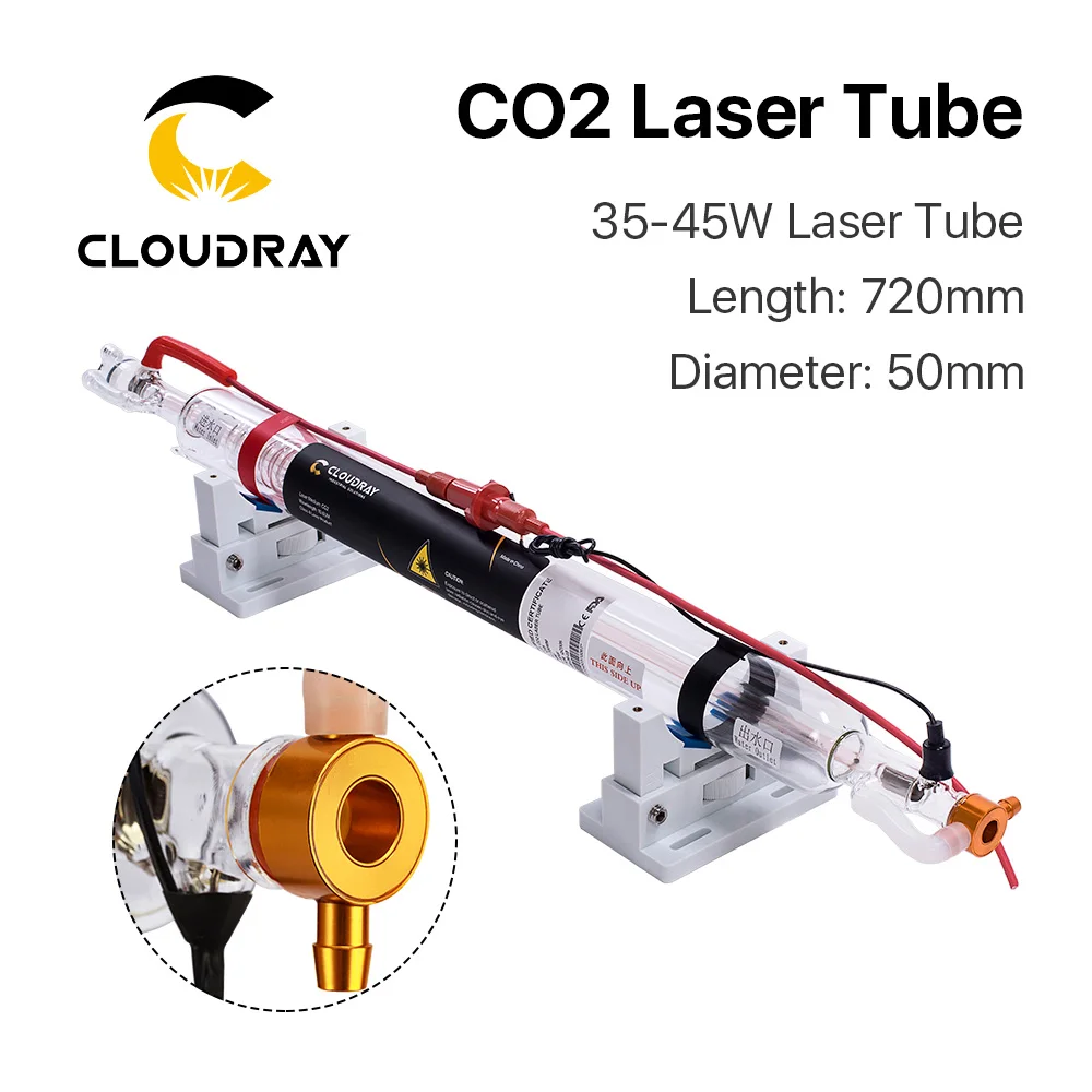 Cloudray 35-45W Co2 Laser Upgraded Metal Head Tube 720MM Glass Pipe Lamp for CO2 Laser Engraving Cutting Machine