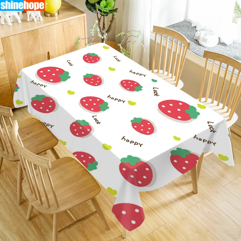 Strawberry Fruit Tablecloth Waterproof Fabric Rectangular Dust-proof Table Cover For Party Home Decor TV Covers