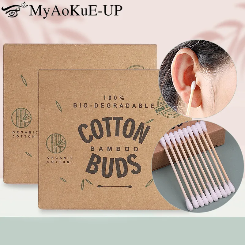 

100pcs Ear Cleaning Sticks Bamboo Tattoo Lipstick Cotton Buds Micro Brushes Double End Ear Wand Spiral Cotton Swab Care For Ears