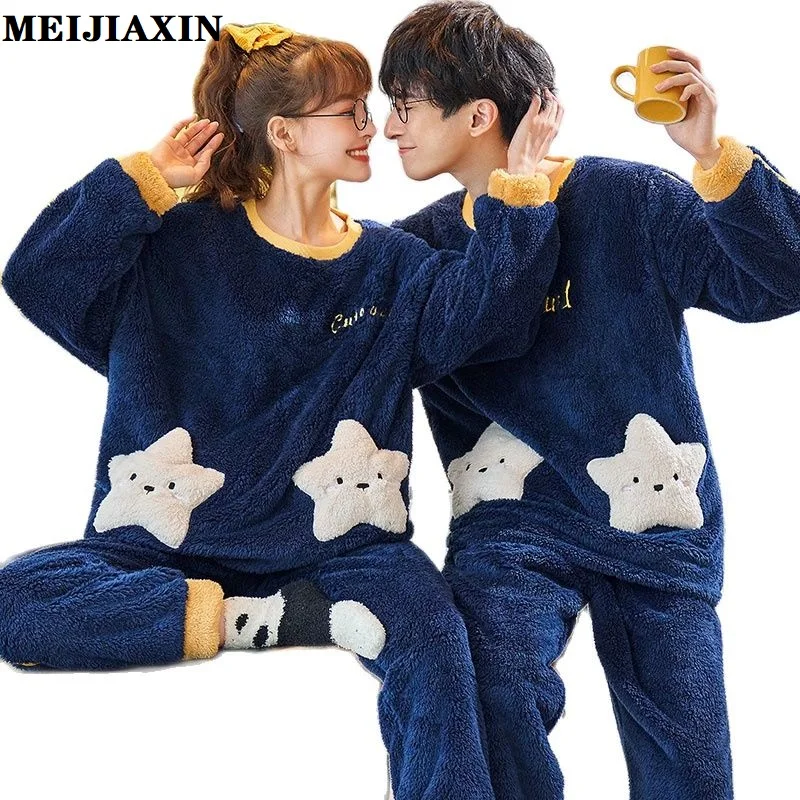 Hot Sale Lovers' Cloths Autumn Winter Casual Homewear Loungewear Matching Couple Pajama Set Flannel Sleepwear Pijama Pyjama