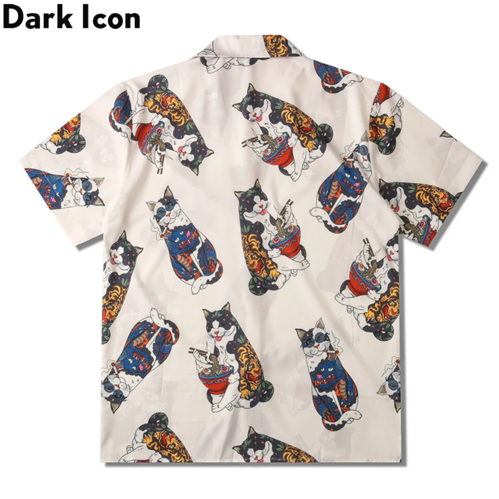 Dark Icon Harajuku Cat Polo Shirt Men Summer Men\'s Hawaiian Shirt Man Blouse