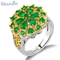 Cellacity Luxury Flower Design Hollow out Silver Jewelry Gemstones Emerald Ring for Women Creative Female Anniversary Gift