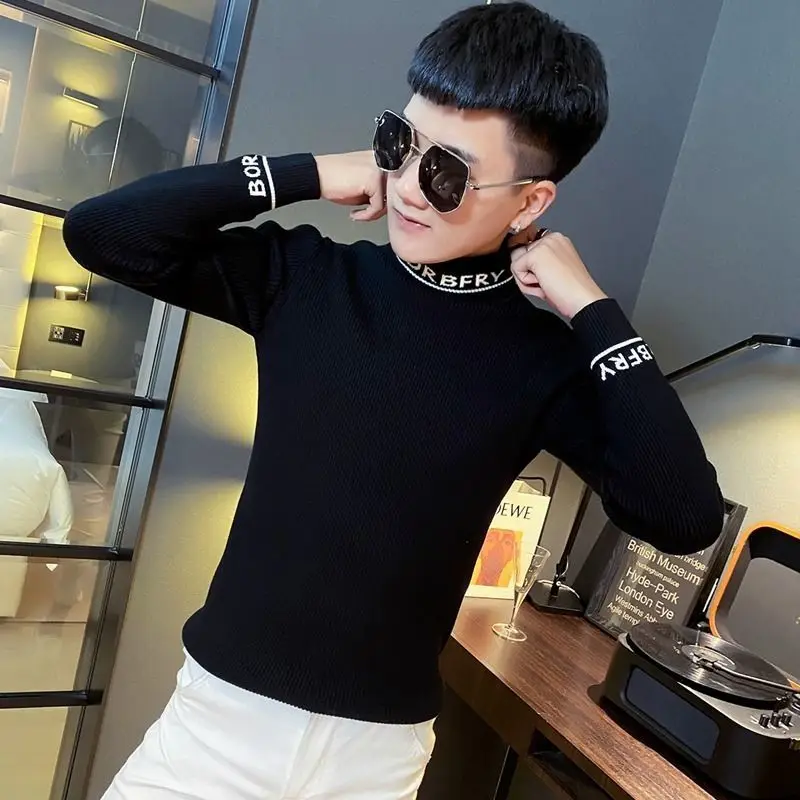 Sweater men\'s high collar winter new sweater Korean slim body bottom shirt black sweater trend sweater sweater