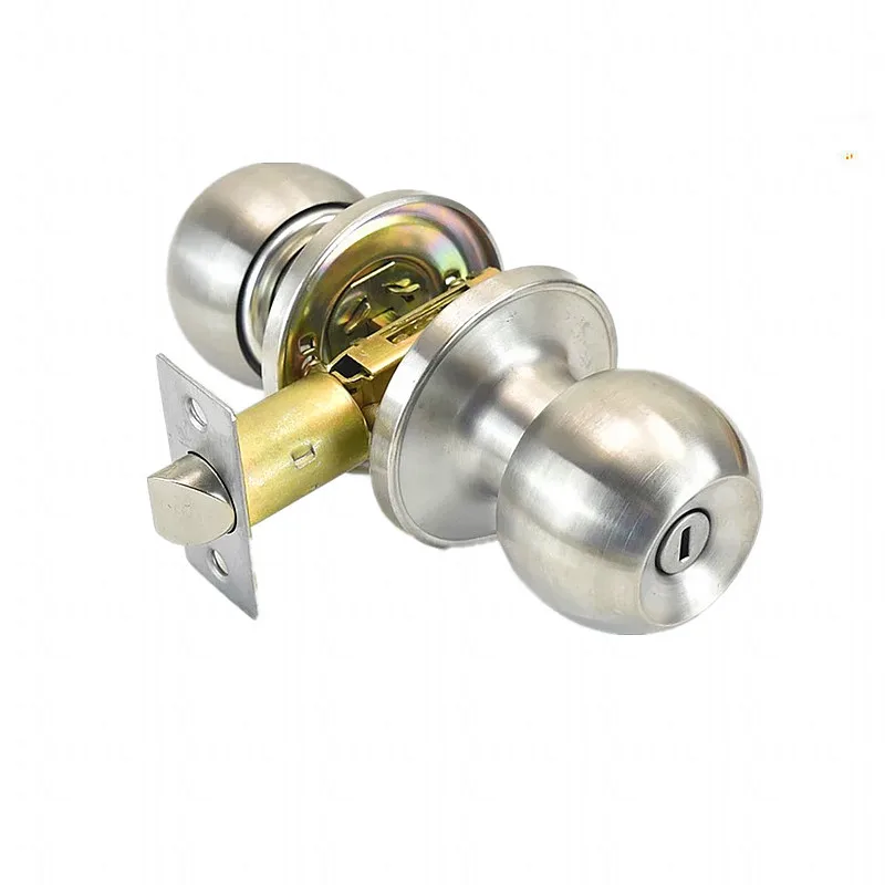 Maniglia per porta rotonda, maniglia a sfera in acciaio inossidabile, serratura, chiave, camera da letto, soggiorno, bagno per tutti i tipi di spessore della porta