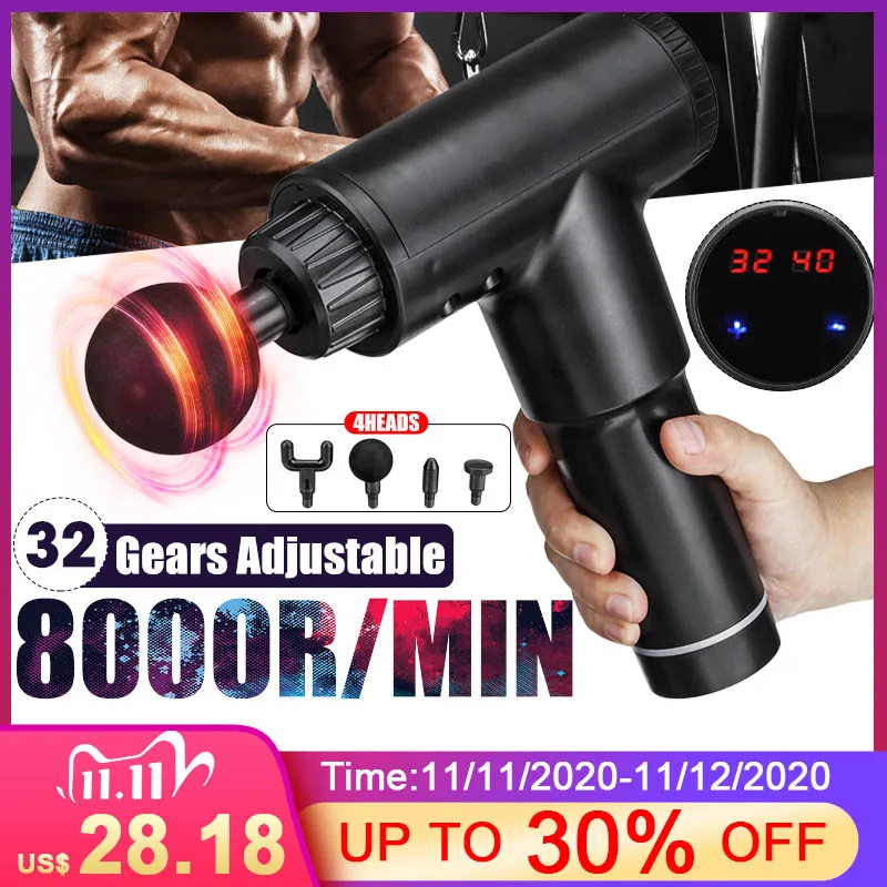 8000r/min Therapy Massage Gun 32 Gears Muscle Massager Pain Sport Massage Machine Relax Body Slimming Relief With 4 Heads