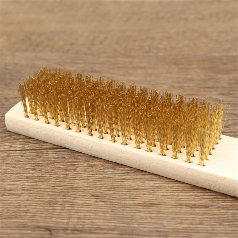 Square Wooden Handle Copper Wire Brush Soft Wire Long Handle Multifunctional Sawdust File Rust Removal Tool Just Wire Brush