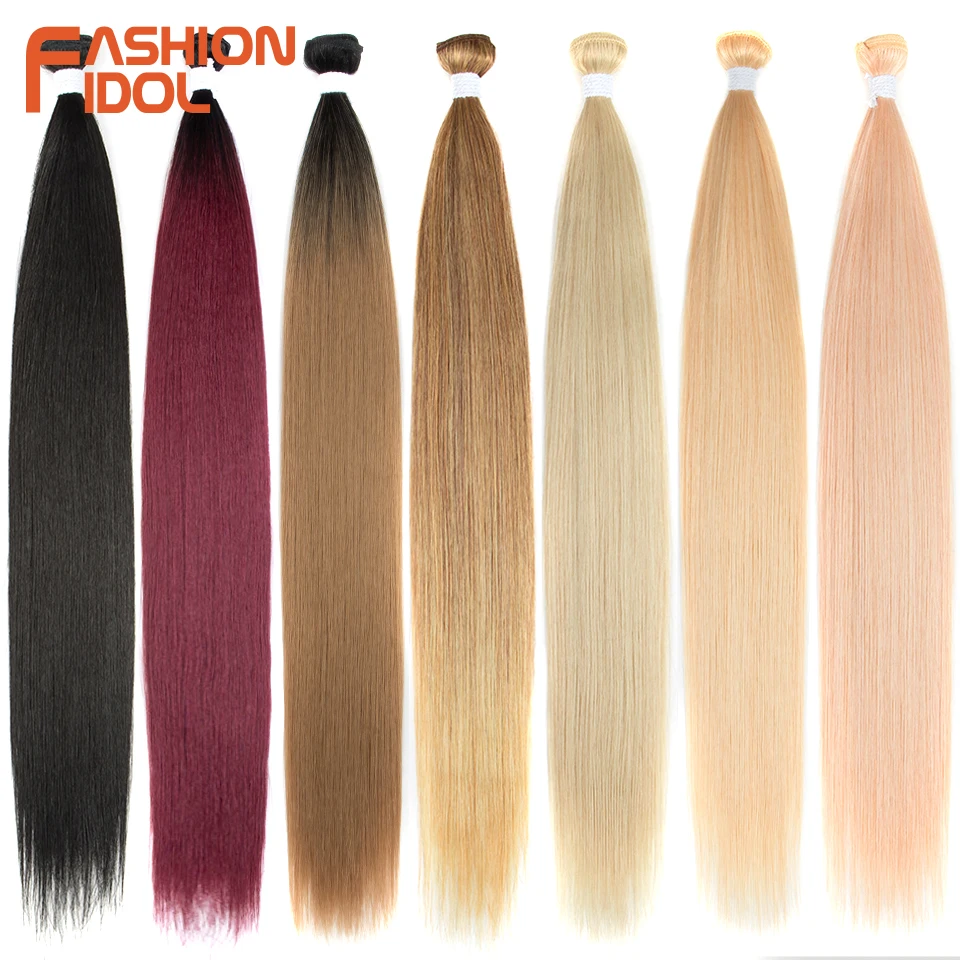 Extensiones de Cabello Lacio Hueso Ombre Rubio Paquetes Cabello Largo Sintético 24 Pulgadas Lacio Completo FASHION IDOL 2