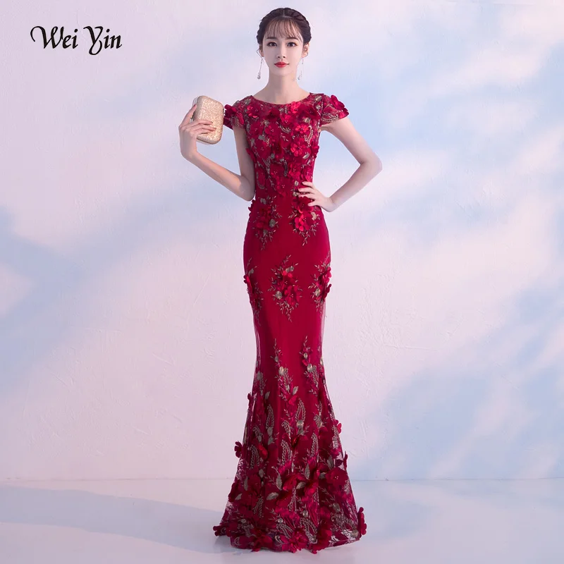 Personalizado de luxo flor vinho vermelho sereia vestidos de noite 2025 elegante modesto o-pescoço feminino vestidos formais longos