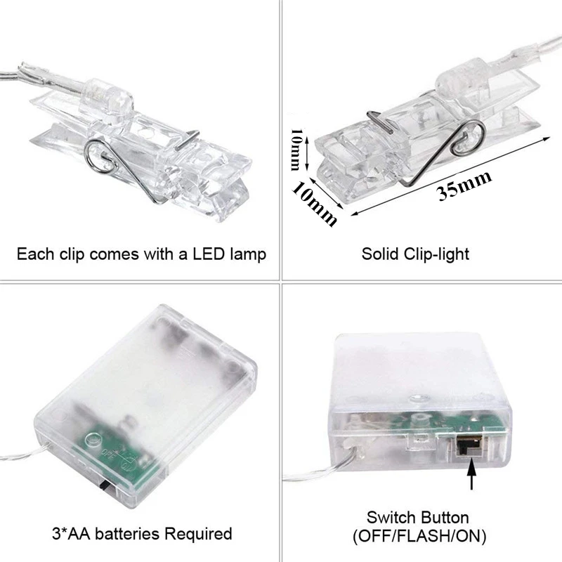 Lampu Klip Foto Lampu Tali LED Baterai DC 5V Lampu Peri Dekorasi Pernikahan Pesta Liburan Natal 1M 2M 5M 10M
