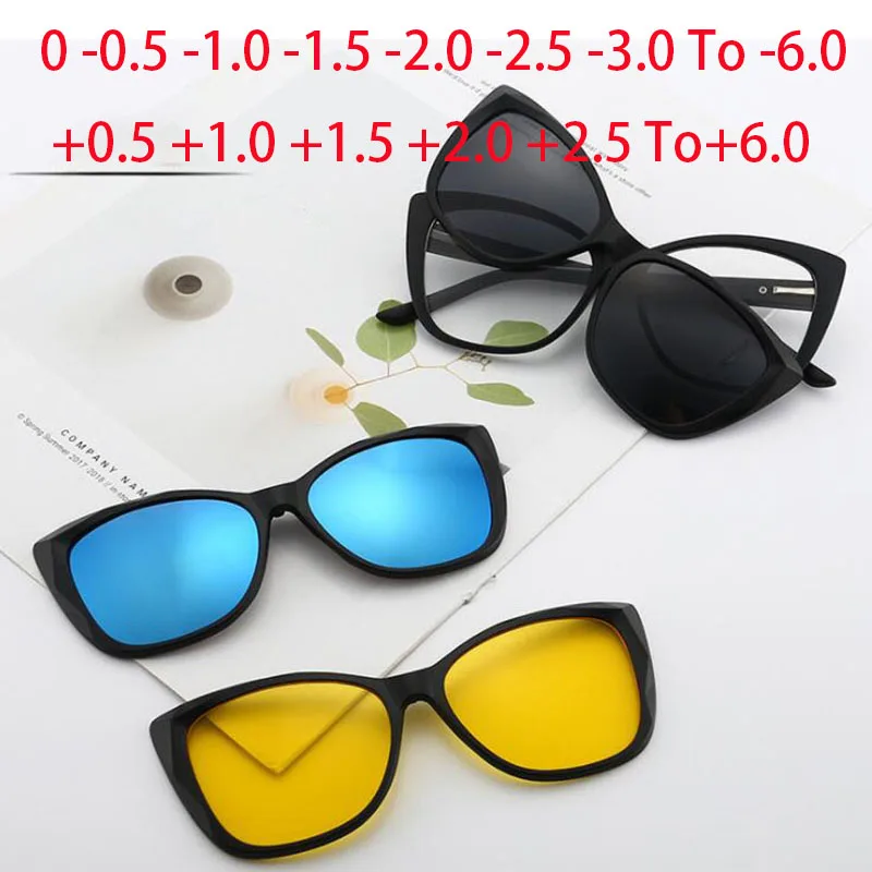 2328 Magnet Clip Cat Eyes Myopia Glasses 0 -0.5 -1.0 -2.0 To -6.0 , Hyperopia Sunglasses +0.5 +1.0 +2.0 To +6