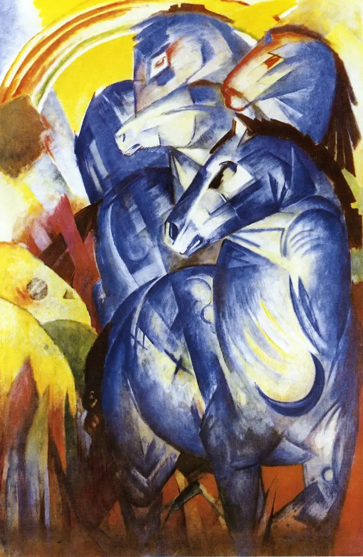 100% handmade Oil Painting reproduction on linen canvas,The tower of blue horses 1913 by Franz Marc,Free Shipping,High Quality