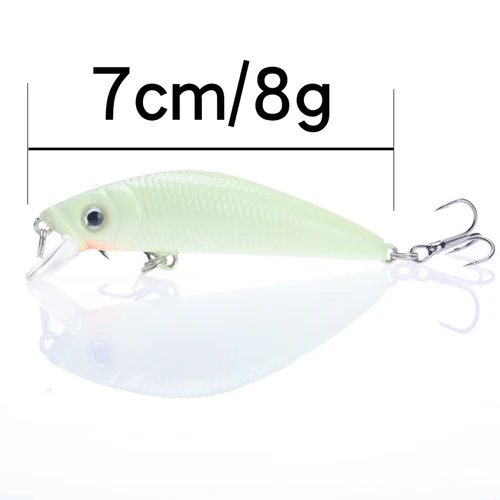 Imagen 2 del producto 1 Uds. Cebo de Pesca nocturno luminoso 3D 7cm 8g Señuelos de pececillo lubina con anzuelos triples Crankbaits duros artificiales Lucio carpa aparejos de Pesca