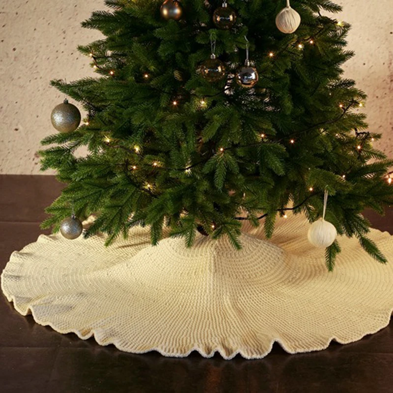 Hand-knitted Style Christmas Tree Skirt Simple Fungus Side White Fuchsia Tree Bottom Apron Christmas Festival Party Decorations