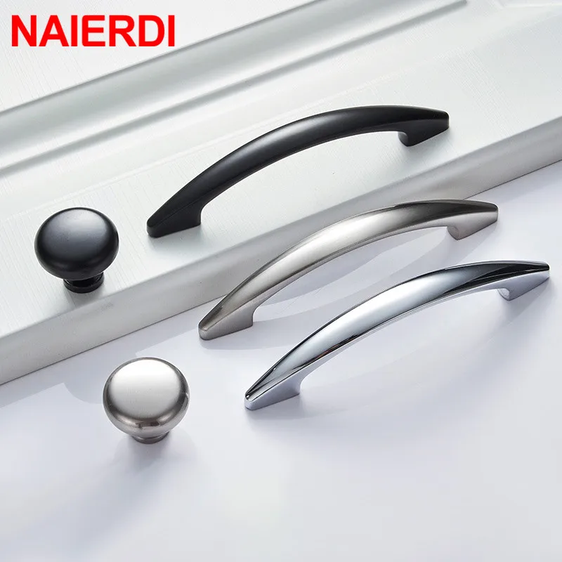 NAIERDI Bright chrome Handles Kitchen Cabinet Handles Solid Drawer Knobs Silver Cupboard Door Wardrobe Pulls Furniture Handle