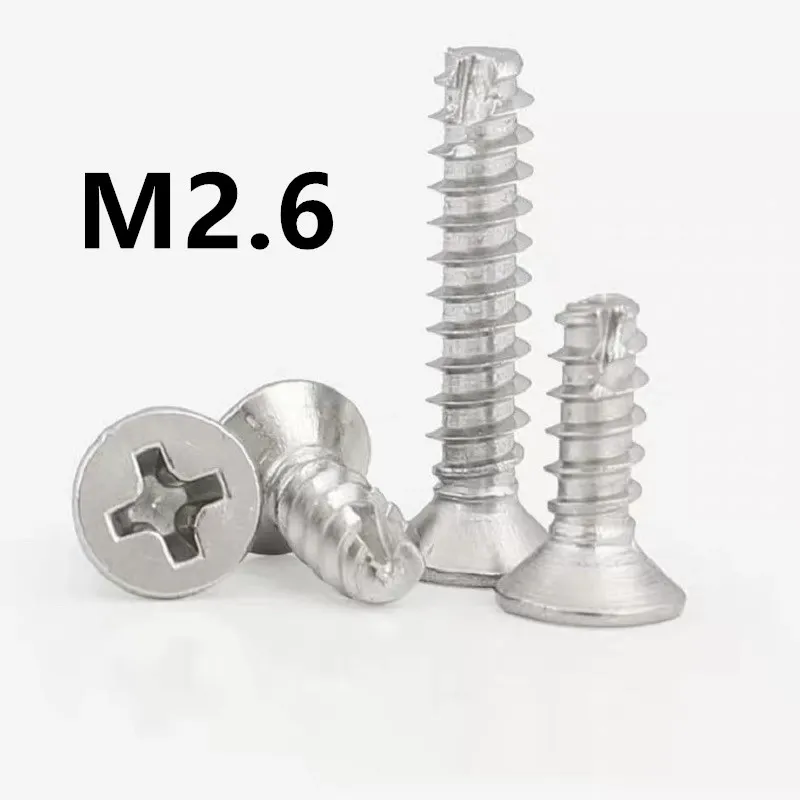 500PCS M2.6x6/8/10/12/16mm GB13806.2 B type Stainless steel KT flat head countersunk head cross groove flat tail tapping screw