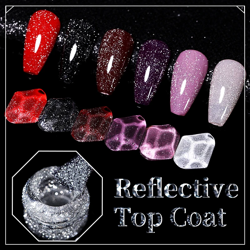 LILYCUTE 7ml Reflecterende Glitter Top Coat Gel Nagellak Fonkelende Auroras Laser Semi Permanente Losweken UV Nail Art Gel vernis