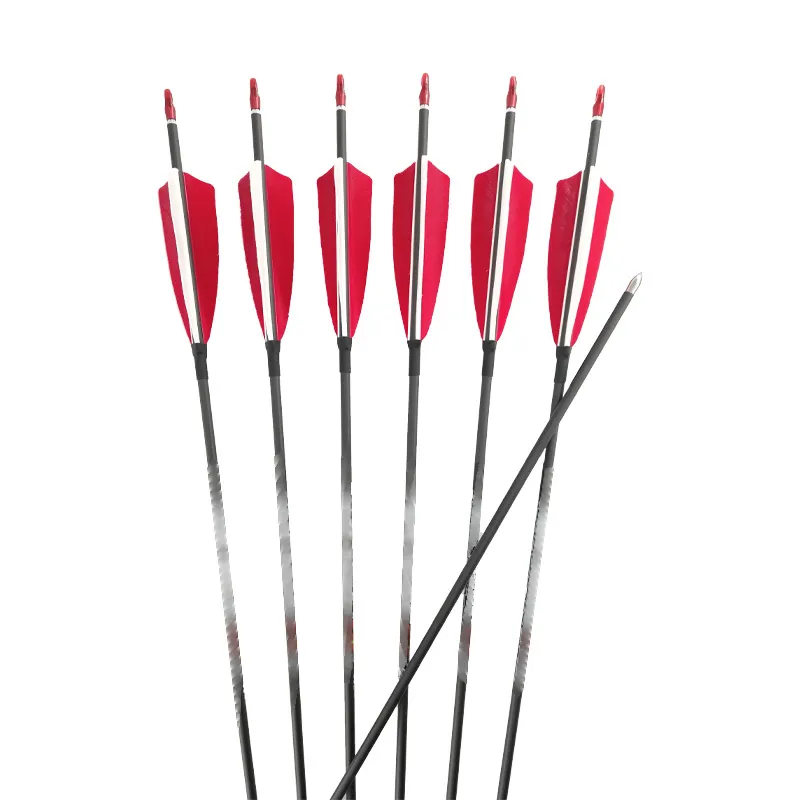 2 Red 1White Archery Carbon Arrows Spine 400 500 600 700 800 900 1000 30inch Shaft 4inch Turkey Feathers Recurve Longbow Bow