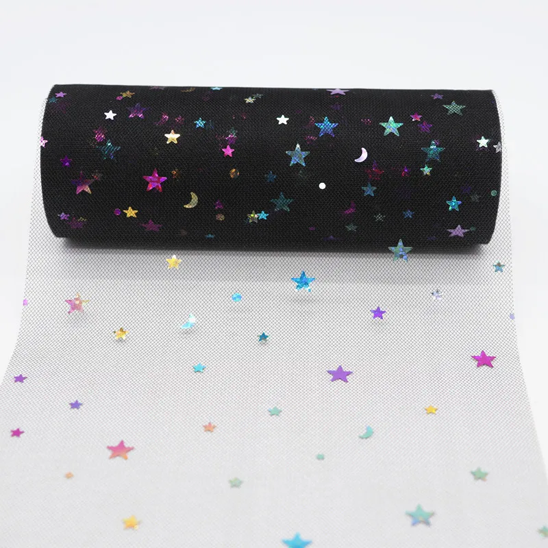 10 ياردة/لفة 6 "15 سنتيمتر قوس قزح StarMoon تول لفة الأورجانزا توتو النسيج استحمام الطفل لوازم الحفلات DIY فيونكات شعر المواد اليدوية