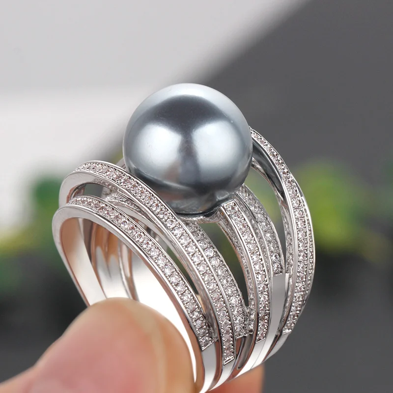 Bride Talk Trendy Pearl Ring Twist Line AAA Cubic Zirconia Fashion Bridal Wedding Rings Super Quality Women Jewelry Accessories