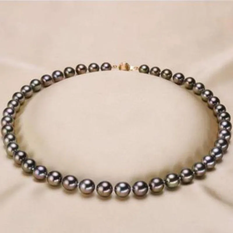 stunning round freshwater 11-12mm black green red pearl necklace 18inch 925silver