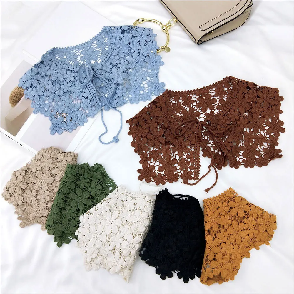 Fake Collars Shawl O-Neck Doll False Collar Shirt Women Hollow Crochet Lace Detachable Collar Clothes Accessories Faux Col