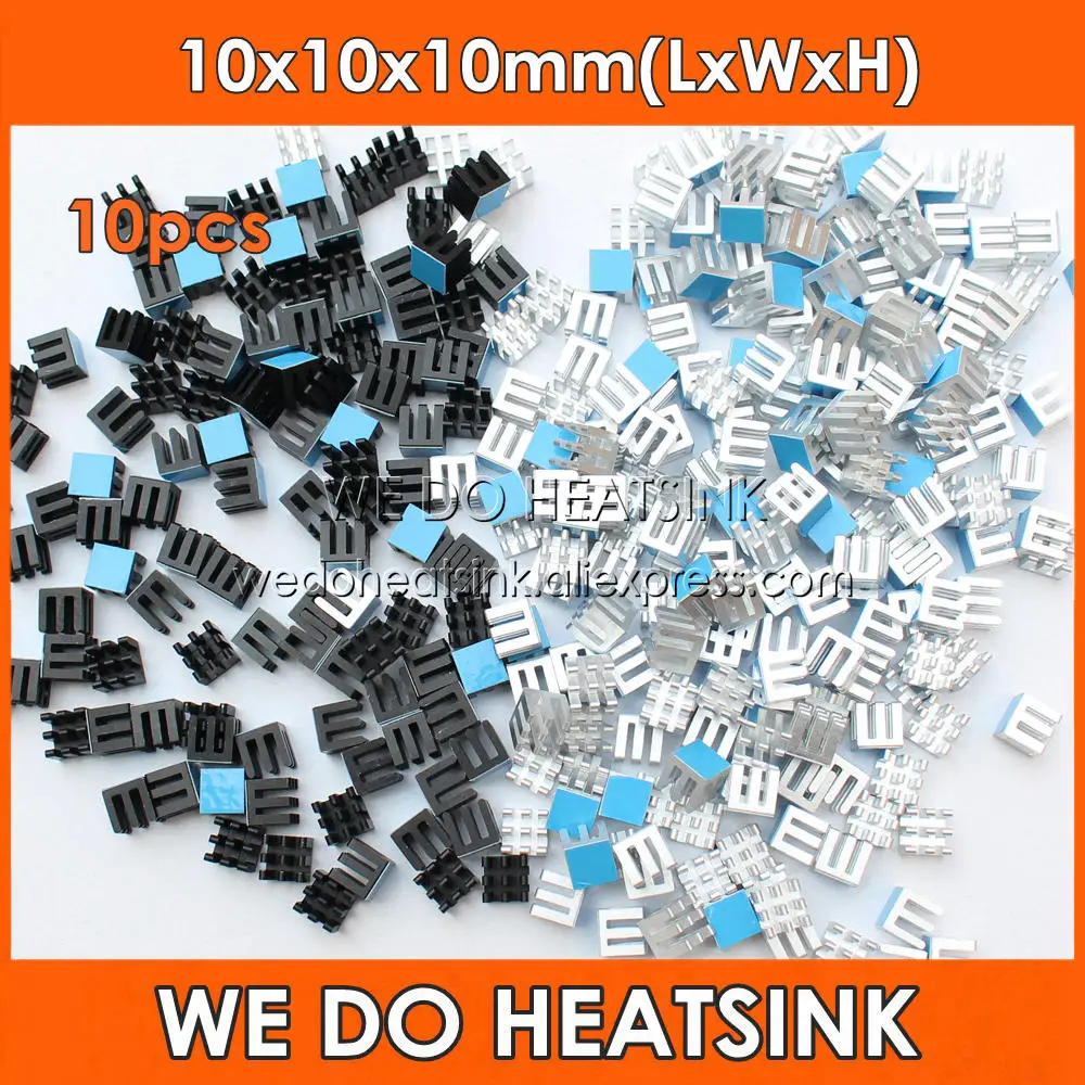 WE DO HEATSINK 10pcs 10x10x10mm Aluminum Heat Sink IC Memory Chip Heatsink Cooling Cooler With Thermal Double Sided Tape