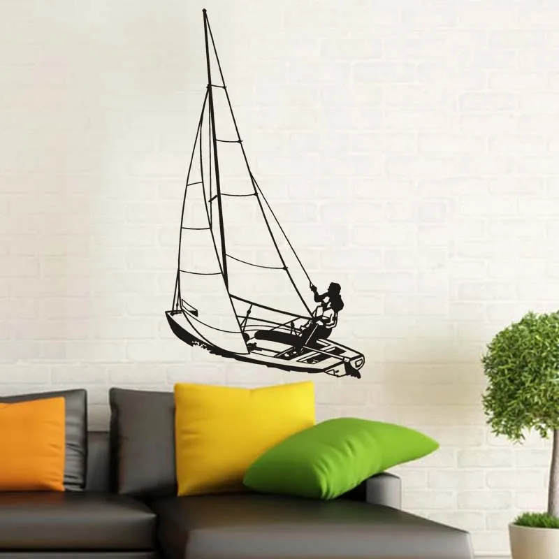 

Vinyl Wall Art Decal - Windsurfer Boat Yacht- Cool Boy's Girl's Bedroom Classroom Sticker - Trendy Indoor Outdoor Fun Kid's