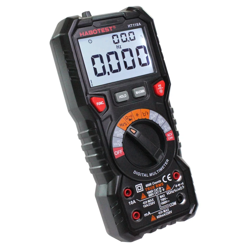 HABOTEST HT118A/HT118C/HT118D Digital Multimeter; true RMS high precision intelligent digital display multimeter / Work light