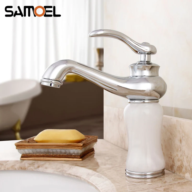 Classic European Style Brass Material Chrome Marble Stone Basin Mixer Taps Deck Mounted Economic Water Tap Crane M1039